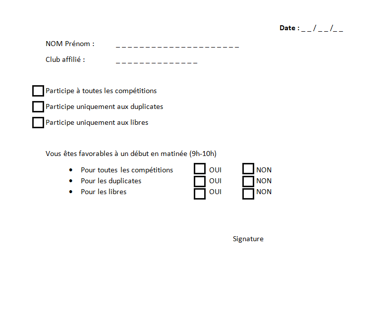 Sondage horaires comptitions