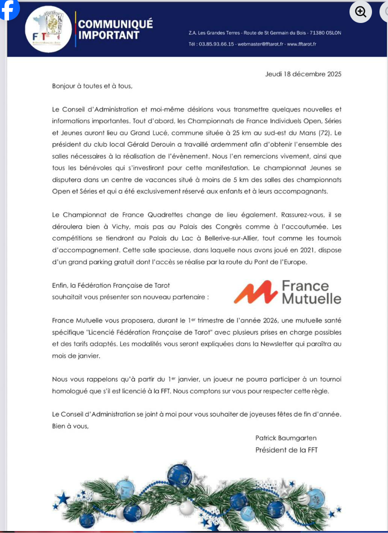 Annonces FFT changement de lieux