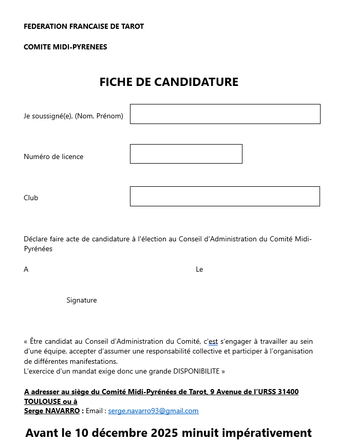 Fiche de candidature