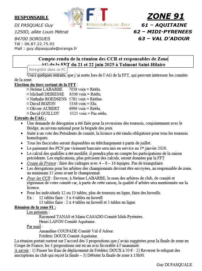 CR president de zone 91 suite AG FFT 2025