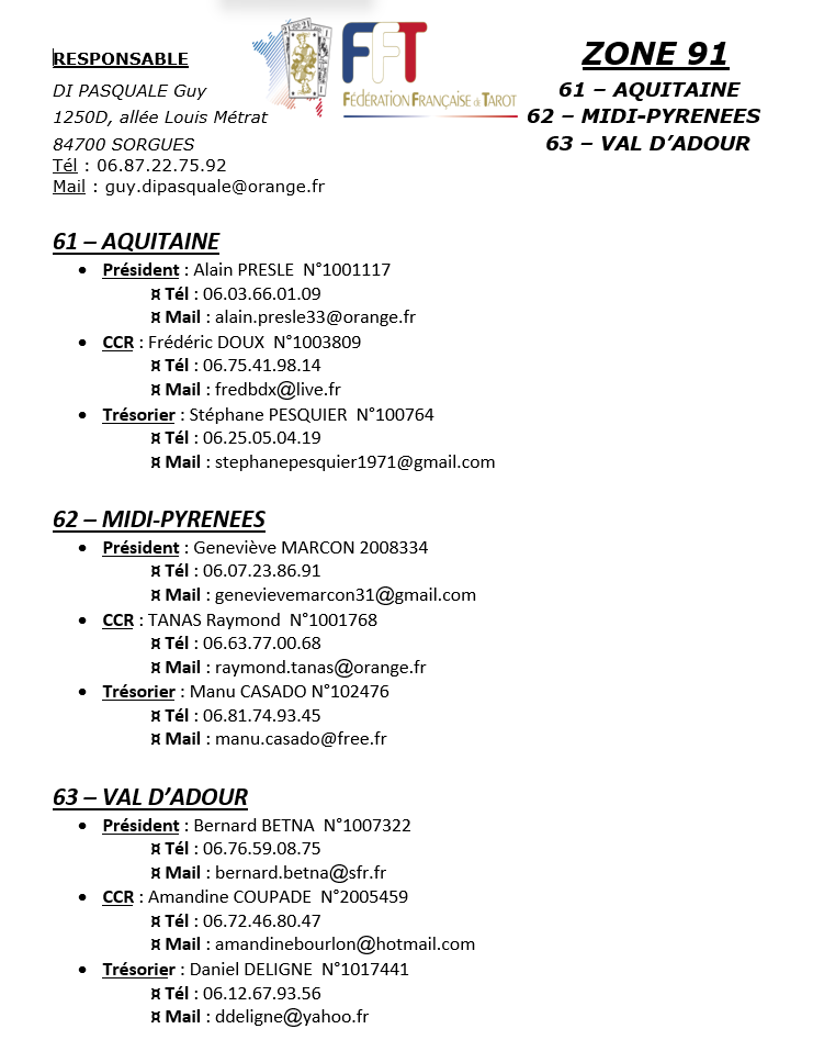 Organigramme zone 95 saison 2025 2026