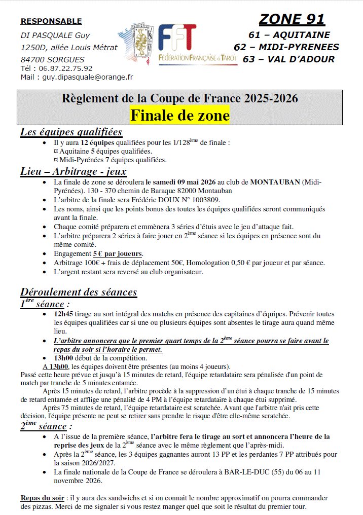 Reglement finale de zone